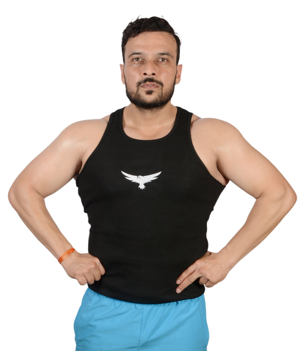 Modern Bird Ripped Gym Vest – Premium Cotton black