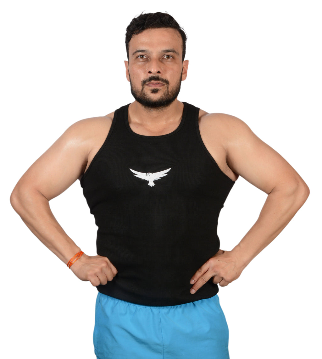 Modern Bird Ripped Gym Vest – Premium Cotton black