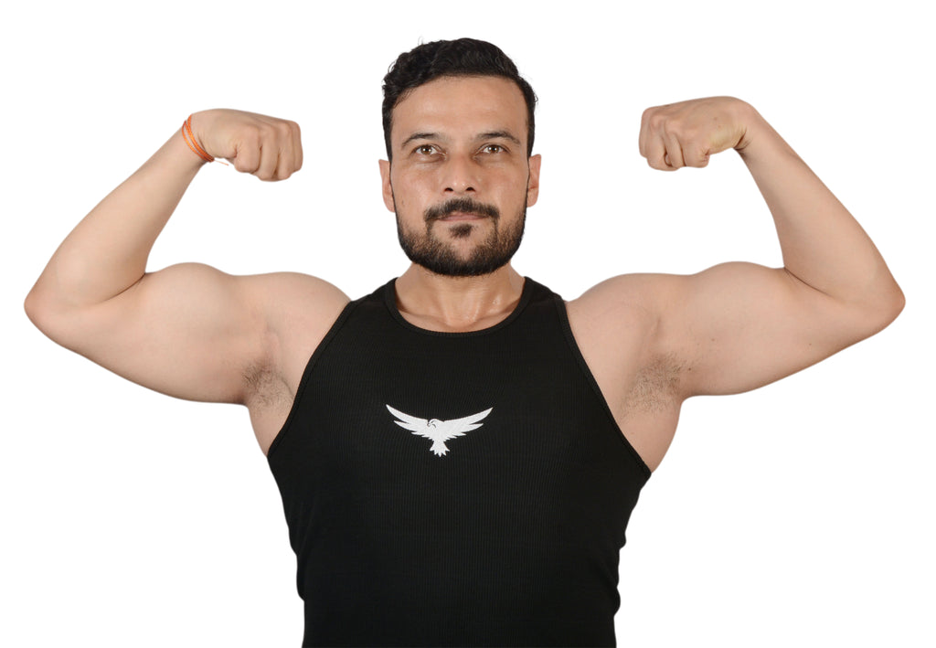 Modern Bird Ripped Gym Vest – Premium Cotton black